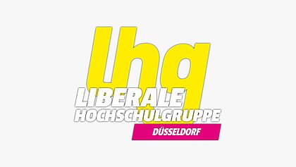 Der Schriftzug "lhg Liberale Hochschulgruppe Düsseldorf" auf grauem Grund.