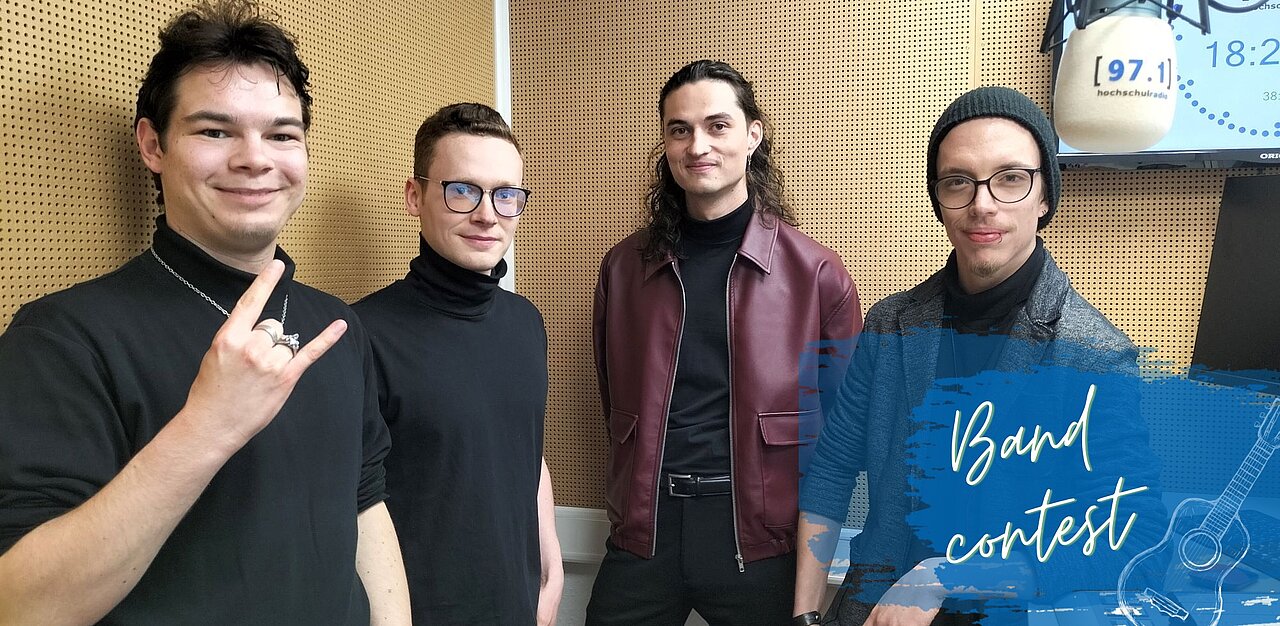 Die Mitglieder der Band Monarchist im Studio von hochschulradio Düsseldorf (Foto: Johanna Warszawa)