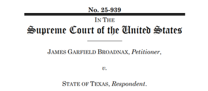 Zu sehen ist die Titelseite des Amicus-Curiae-Briefs an den Supreme Court der USA mit dem Fall James Garfield Broadnax. Vorgelegt von Travis Scott vom 9. März 2026.
